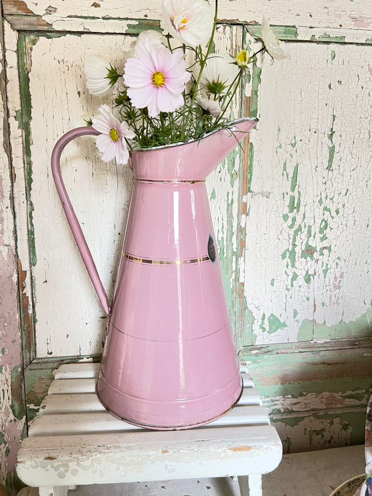 Rare French pink enamel jug