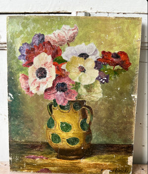 French floral oil on board